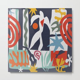 Inspired to Matisse Metal Print | Starfish, Yellow, Red, Star, Green, Blue, Silhouette, Matisse, Heart, Bird 