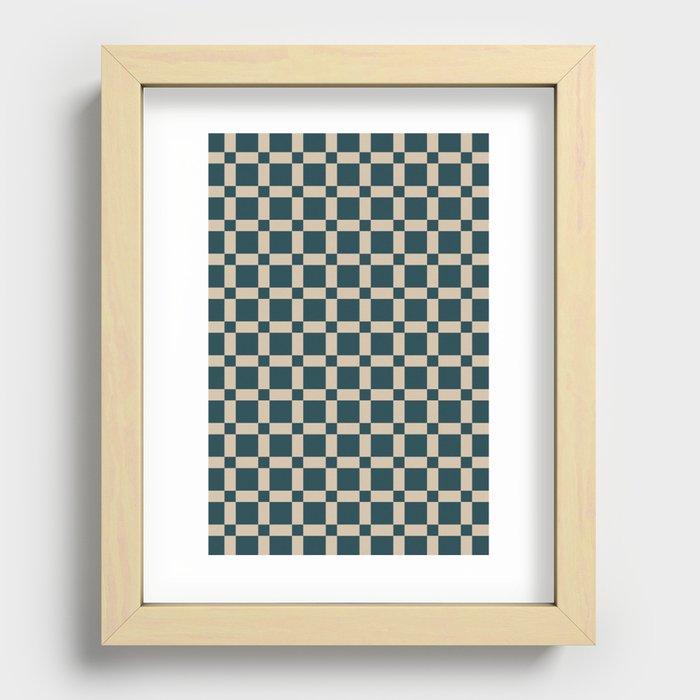 Contemporary Retro Checkerboard Pattern Tan & Bottle Green Recessed Framed Print