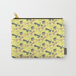 Bisons, hunters and dinosaurs - Mocha yellow background Carry-All Pouch