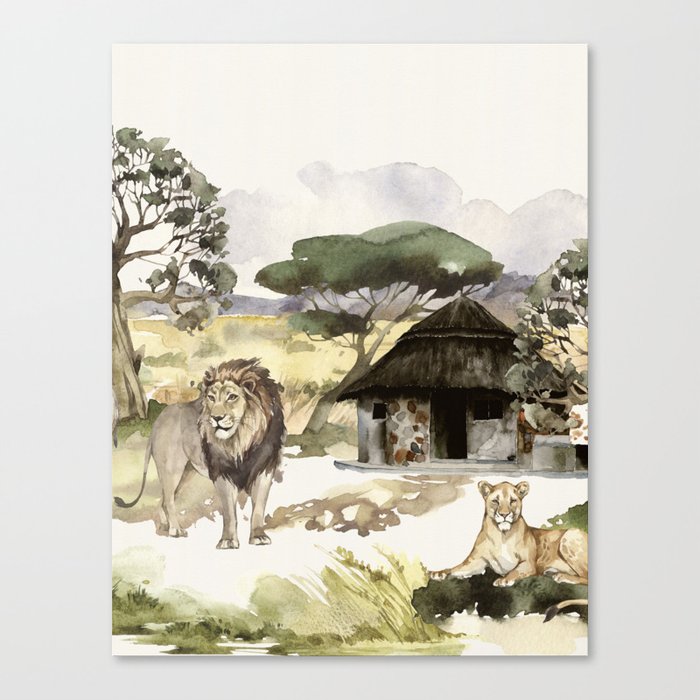 Watercolor Nursery African Jungle Safari III Canvas Print