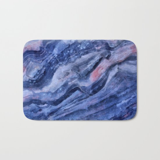 Blue watercolor marble Bath Mat