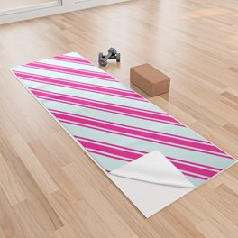 [ Thumbnail: Light Cyan and Deep Pink Colored Stripes/Lines Pattern Yoga Towel ]