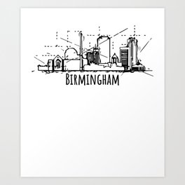 Birmingham City skyline Cool Alabama souvenir Art Print | Birthday, Town, Building, Landscape, Traveler, Black And White, Pop Art, Sketch, Gift, Skyline 