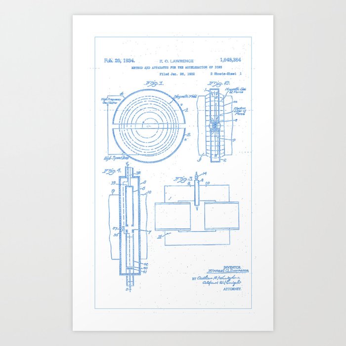 1934 LAWRENCE CYCLOTRON ION Accelerator Patent Art Print READY TO FRAME!!!