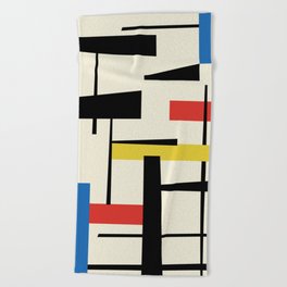 Bauhangular III - Bauhaus Style Minimalist Modern Abstract - Red Blue Yellow Black Beach Towel