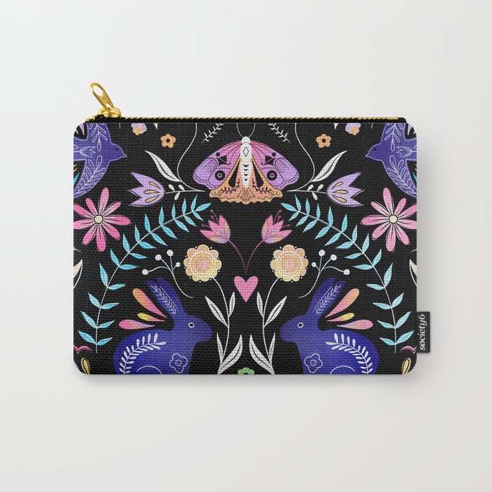 Folk Art Florals black in colors Carry-All Pouch