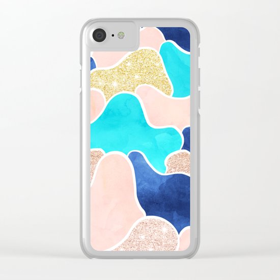 Color block faux gold turquoise pink watercolor Clear iPhone Case