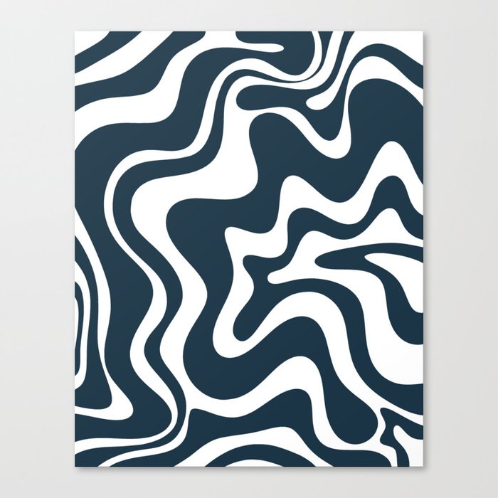 Liquid Swirl Abstract Pattern in Navy Blue and White Canvas Print