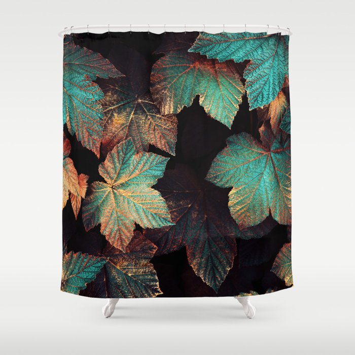 Copper And Teal Leaves Shower Curtain By