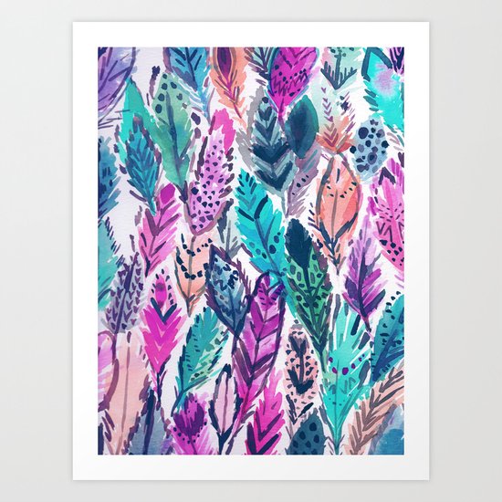 WILD FEATHERS Boho Watercolor Art Print