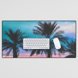 Tropical Palm Sunset in Turquoise Desk Mat