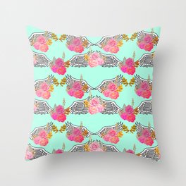Wings and Roses Mint Green Throw Pillow