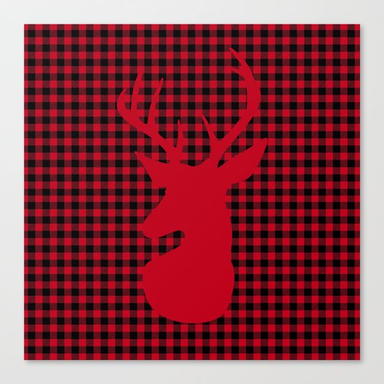 Red Plaid Deer Stag Design Canvas Print