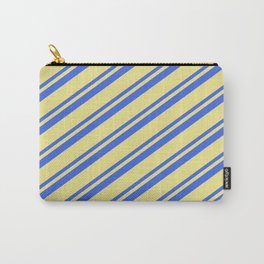 [ Thumbnail: Royal Blue & Tan Colored Stripes Pattern Carry-All Pouch ]