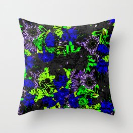 Cool Color Floral Medley Throw Pillow