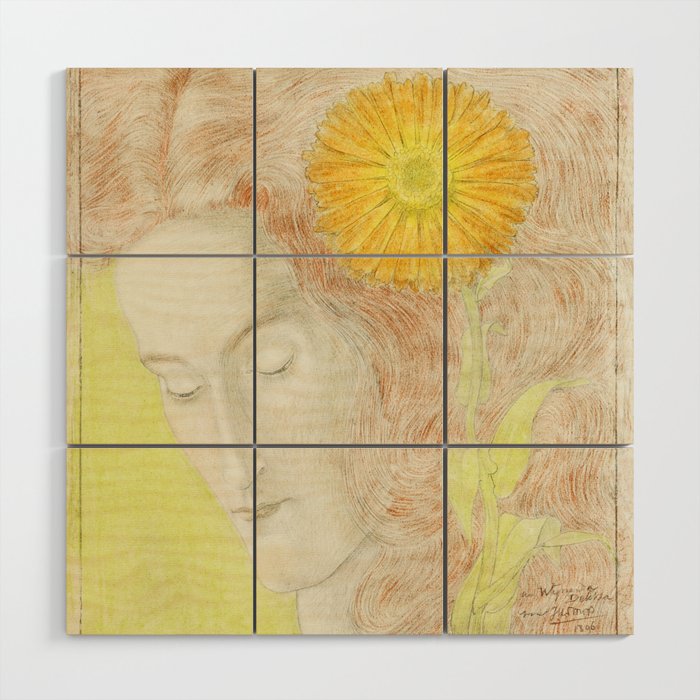 Woman's Head with Red Hair and Chrysanthemum (1896) by Jan Toorop. Wood Wall Art