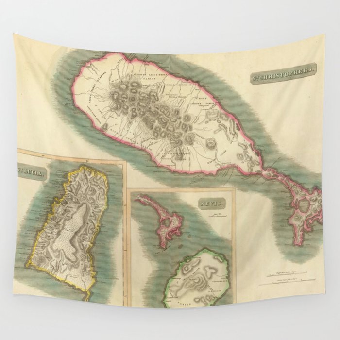 Vintage Map of Various Islands of The Caribbean Wall Tapestry by BravuraMedia  Society6