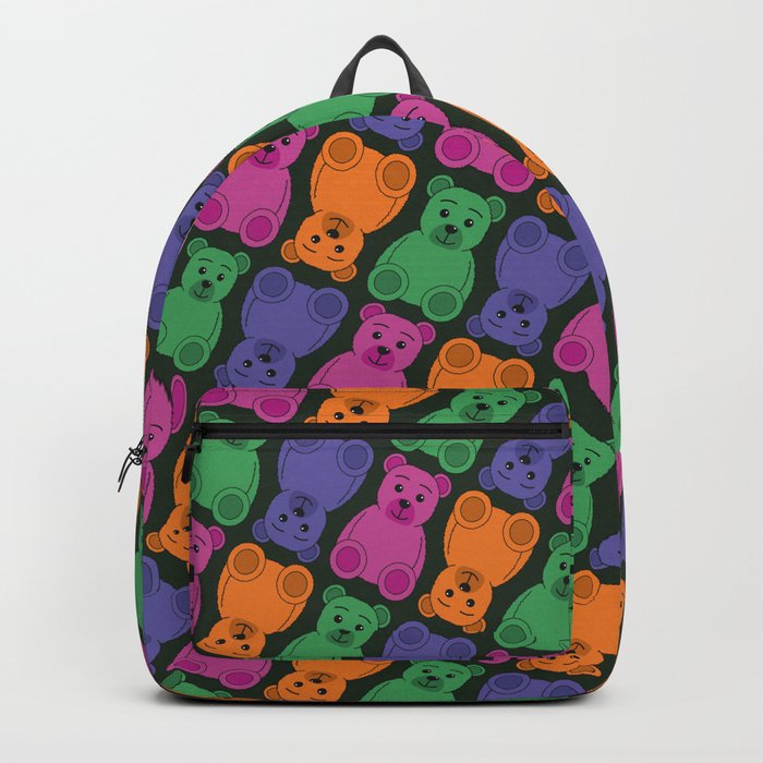 Colorful Teddy Bear Pattern (Orange, Green, Pink, Purple) Backpack