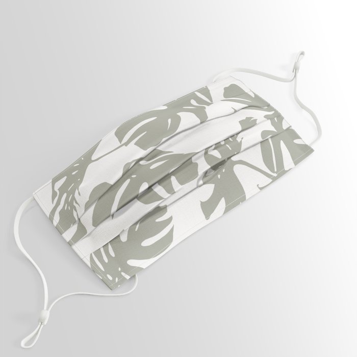 Simply Retro Gray Palm Leaves on White Face Mask