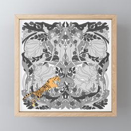 William Morris floral pattern with Tiger Achromatic Framed Mini Art Print