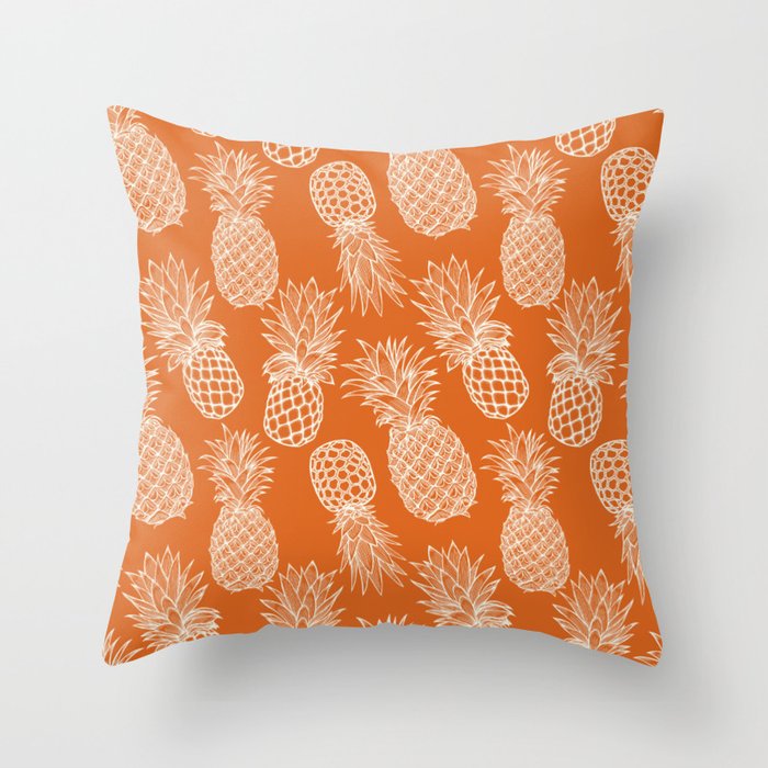 Fresh Pineapples Orange & White Throw Pillow