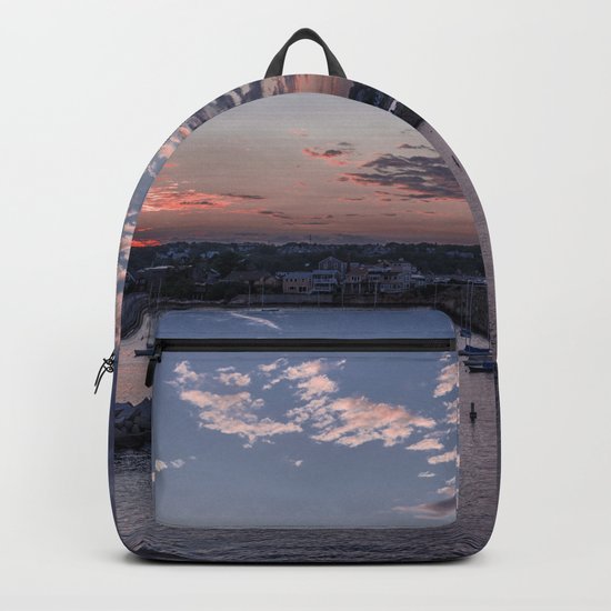 Sunset over Rockport Harbor Backpack