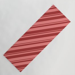[ Thumbnail: Light Coral & Brown Colored Lined/Striped Pattern Yoga Mat ]