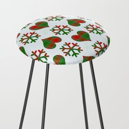  Christmas Winter Red Green Plaid Check Pattern Snowflakes And Heart Counter Stool