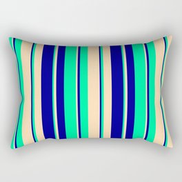 [ Thumbnail: Tan, Dark Blue & Green Colored Stripes/Lines Pattern Rectangular Pillow ]