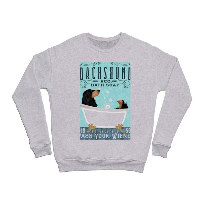 Longhaired Dachshund black tan bath clawfoot tub bubble bath  Crewneck Sweatshirt