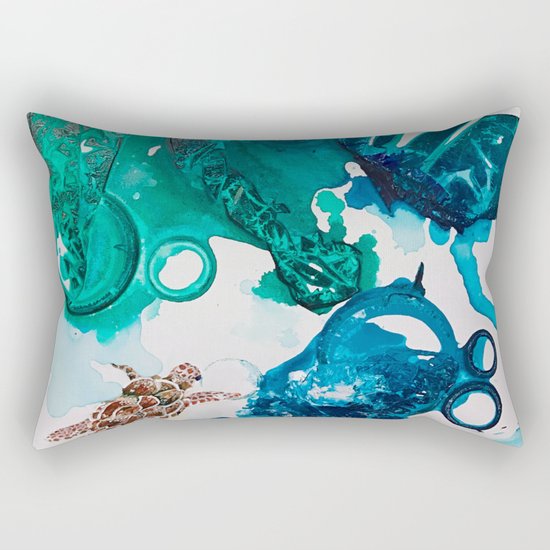 Turtle Exploring the Great Deep Blue Sea Rectangular Pillow