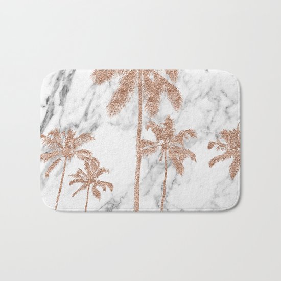 Rose gold palms on marble Bath Mat