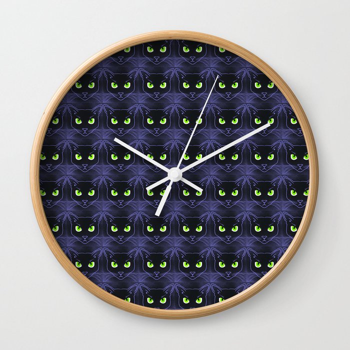 Modern Black Cats Periwinkle Outline Wall Clock