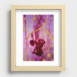 Deep red ink going down in water. Golden dust and powder with Alcohol ink fluid abstract texture fluid art with gold glitter and liquid Recessed Framed Print