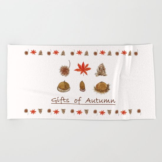 Gift of autumn watercolor painting Beach Towel