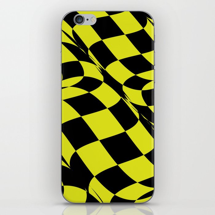 Black and Lime Distorted Checkerboard Pattern Pairs Coloro 2022 Popular Color Light 050-83-41 iPhone Skin