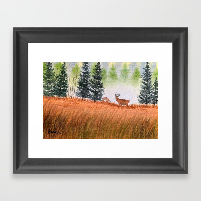 Deer On A Misty Morning Framed Art Print