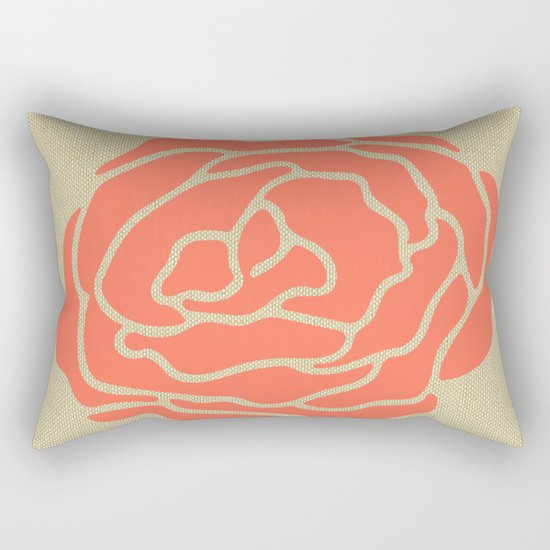 Rose Deep Coral on Linen Rectangular Pillow