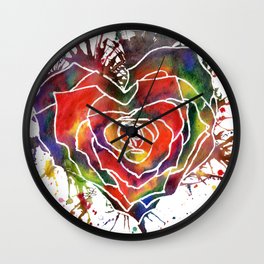 Rainbow Rose Love Heart Wall Clock