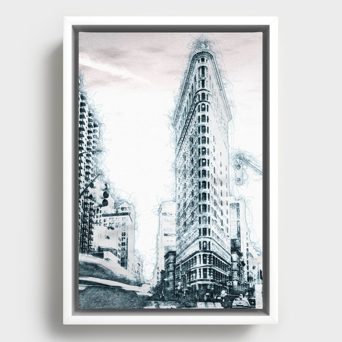 Flatiron Building New York City - Sketch Art Framed Canvas