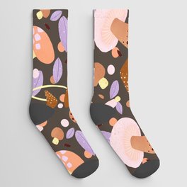 Brown and purple mushroom pattern Socks