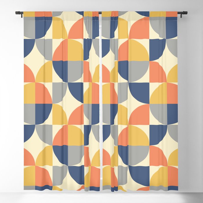Mid Century Modern Geometric Decoration 330 Blue Yellow Orange Gray and Beige Blackout Curtain