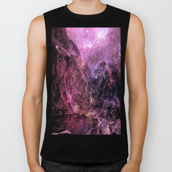 Galaxy Mountains. Burgundy Purple Biker Tank