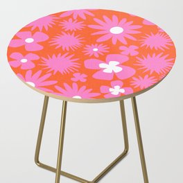 Hot Pink On Retro Red Wild Flowers Side Table