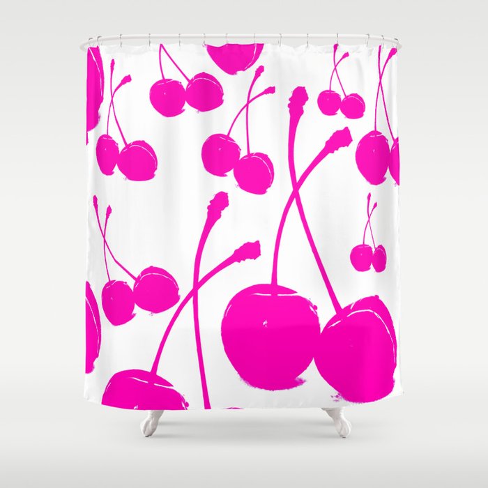 Pink neon Cherry Shower Curtain