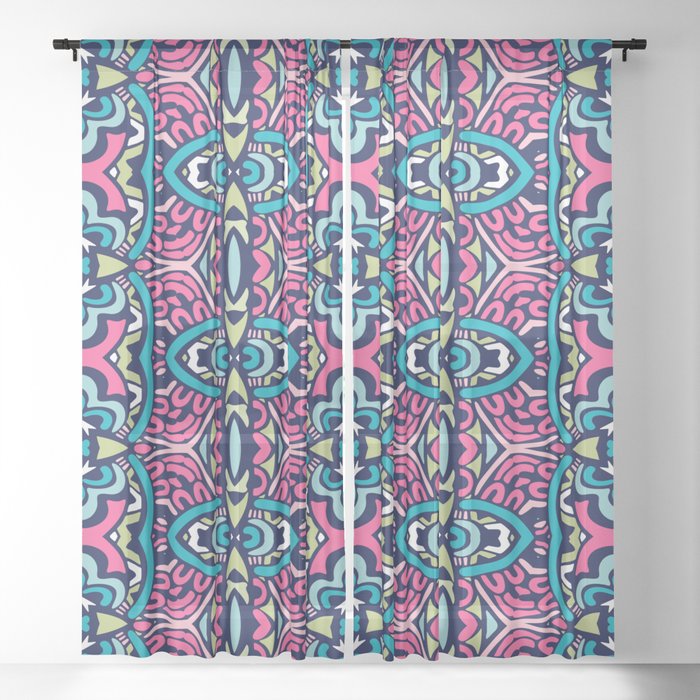 Colorful Oriental Rug Mandala Boho Pattern Sheer Curtain