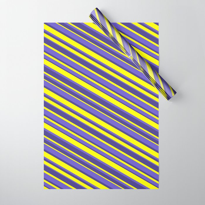 Yellow, Slate Blue, and Dark Slate Blue Colored Lined/Striped Pattern Wrapping Paper