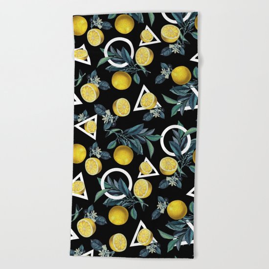 Geometric and Lemon pattern II Beach Towel