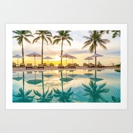 Palm Tree Tropical Vibes Seaside Pool Photograph Art Print