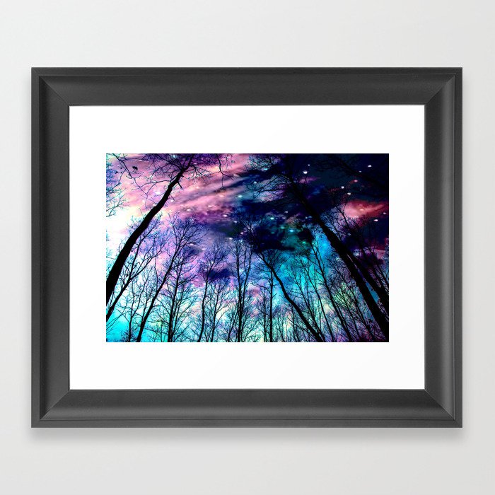 Black Trees Colorful SpacE Framed Art Print